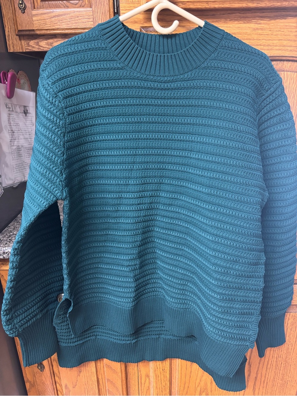 Women’s Teal Ribbed Crewneck Sweater